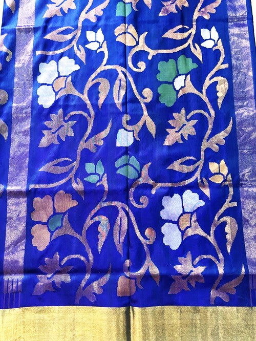 Pre Order Kimaya - Royal Blue Handwoven Jamdani Silk Saree | SILK MARK CERTIFIED | SHOBITAM