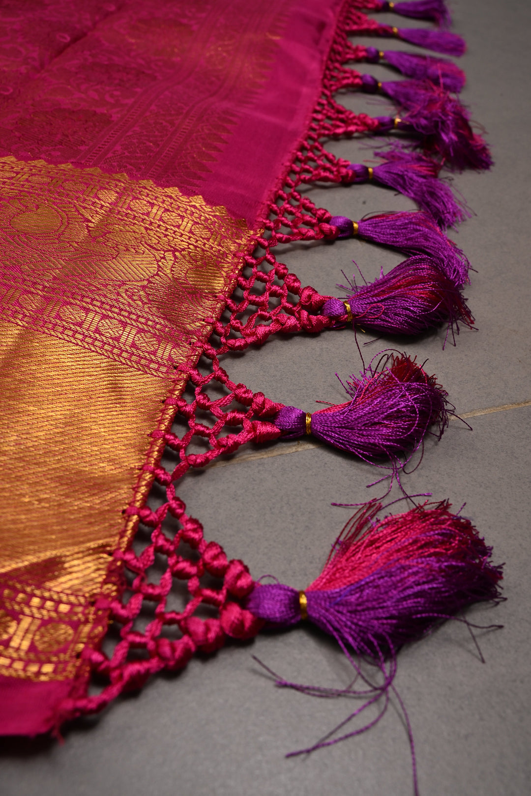 Purple Dual tone Self Brocade on Kanjivaram Pure Silk Saree with Zari Buttas and Zari Border | SILK MARK CERTIFIED | SHOBITAM