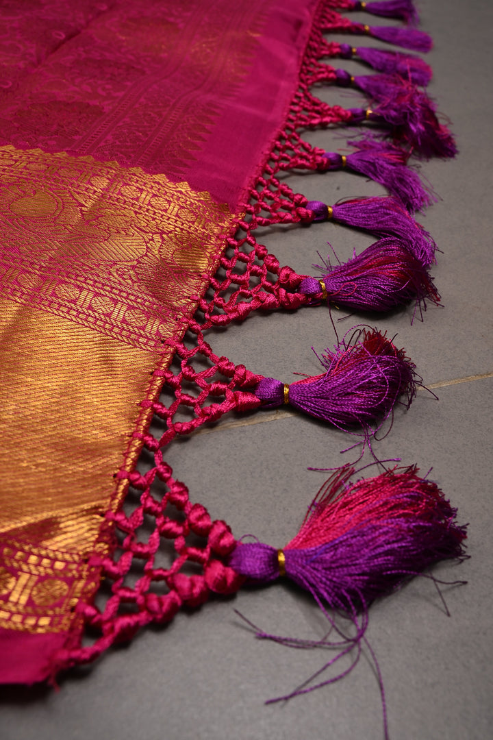 Purple Dual tone Self Brocade on Kanjivaram Pure Silk Saree with Zari Buttas and Zari Border | SILK MARK CERTIFIED | SHOBITAM