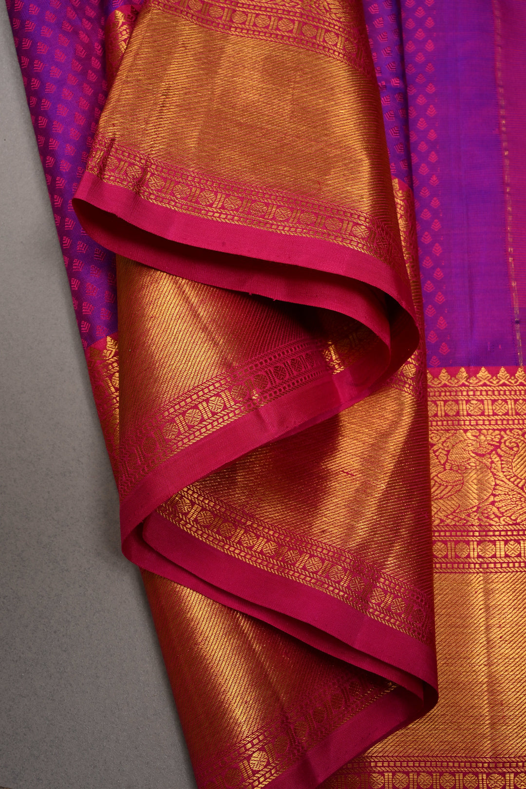 Purple Dual tone Self Brocade on Kanjivaram Pure Silk Saree with Zari Buttas and Zari Border | SILK MARK CERTIFIED | SHOBITAM