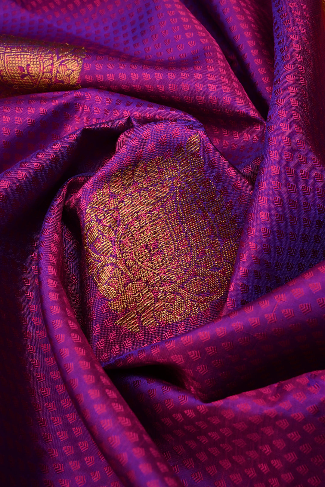 Purple Dual tone Self Brocade on Kanjivaram Pure Silk Saree with Zari Buttas and Zari Border | SILK MARK CERTIFIED | SHOBITAM