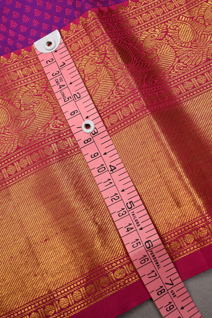 Purple Dual tone Self Brocade on Kanjivaram Pure Silk Saree with Zari Buttas and Zari Border | SILK MARK CERTIFIED | SHOBITAM