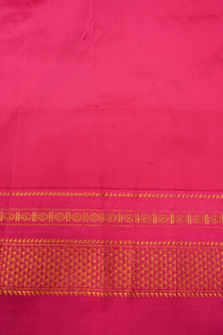 Olive Green Dual Tone Ilkal Weave Mercerized Bagalkote Cotton Saree with Temple Panel on Contrast Zari Border | SHOBITAM