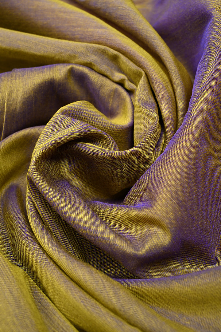 Green-Purple Dual Tone Ilkal Weave Mercerized Bagalkote Cotton Saree with Temple Panel on Contrast Zari Border | SHOBITAM