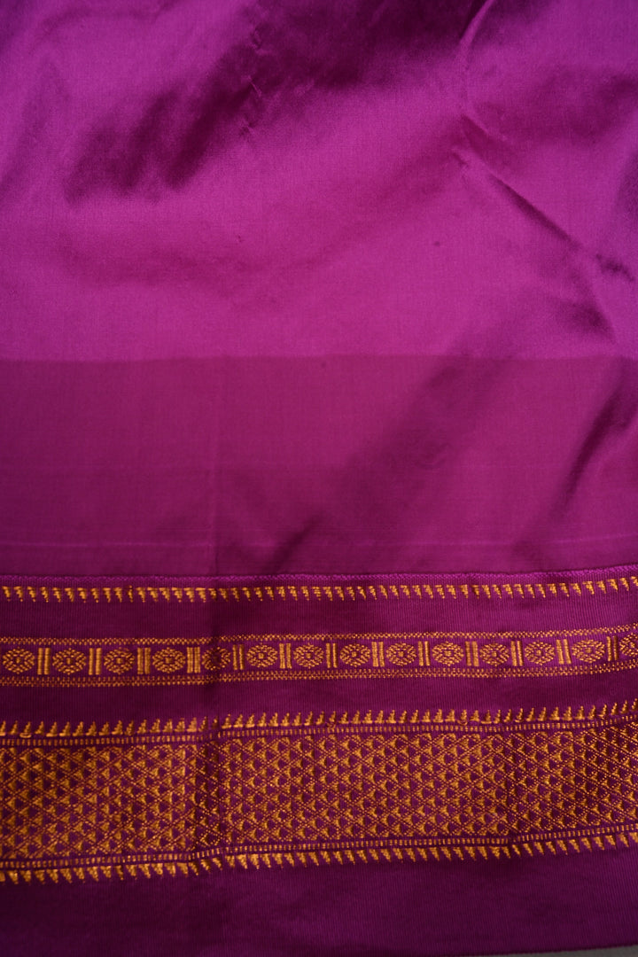 Green-Purple Dual Tone Ilkal Weave Mercerized Bagalkote Cotton Saree with Temple Panel on Contrast Zari Border | SHOBITAM