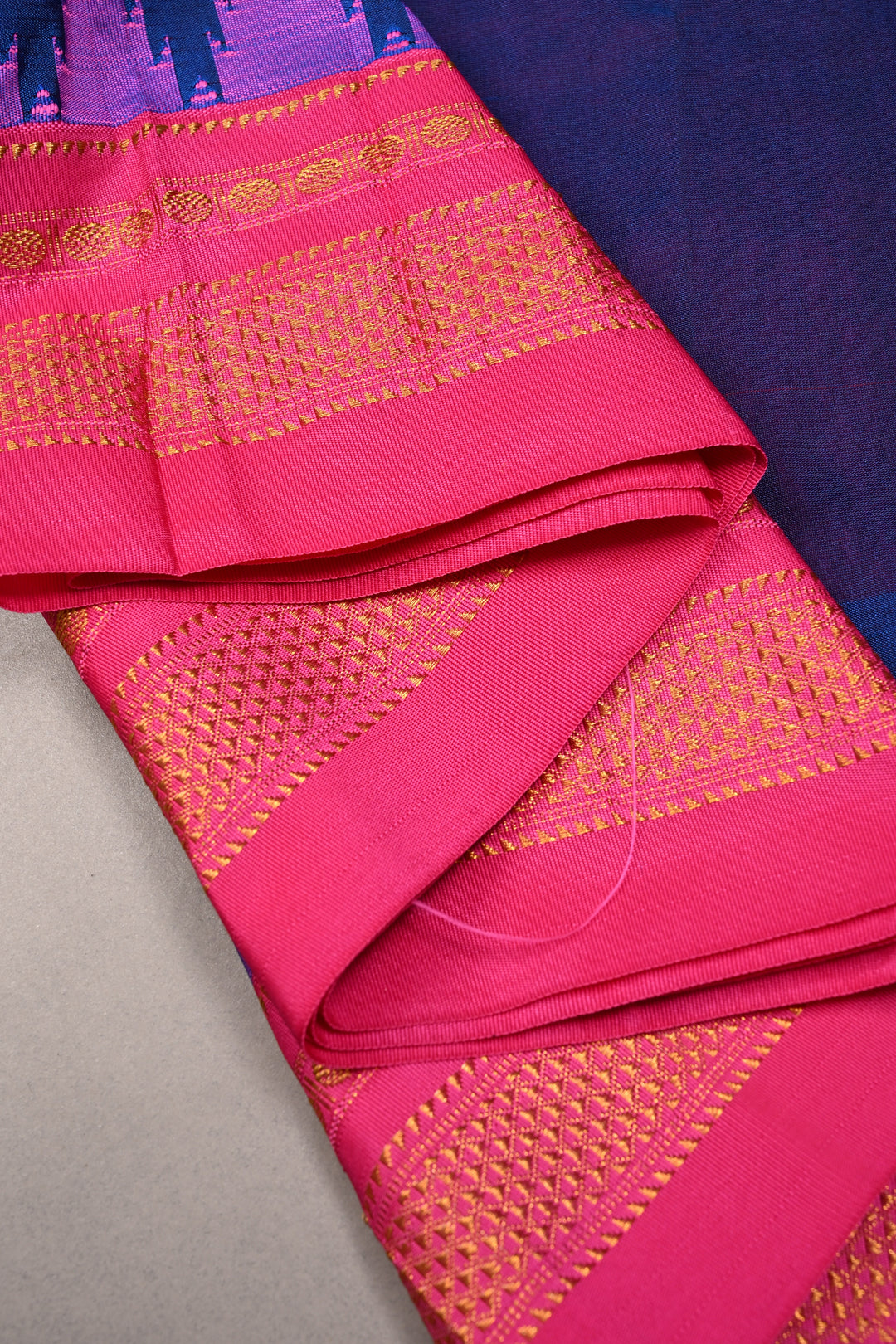Blue Dual tone Ilkal Weave Mercerized Bagalkote Cotton Saree with Temple Panel on Contrast Zari Border | SHOBITAM