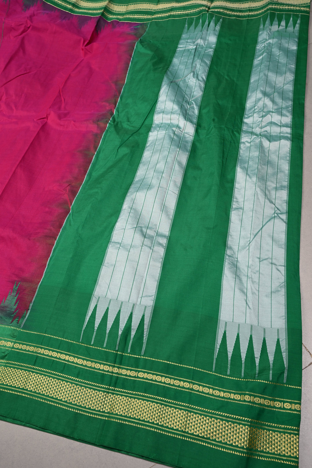 Vadamalli  Ilkal Weave Mercerized Bagalkote Cotton Saree with Temple Panel on Contrast Zari Border | SHOBITAM