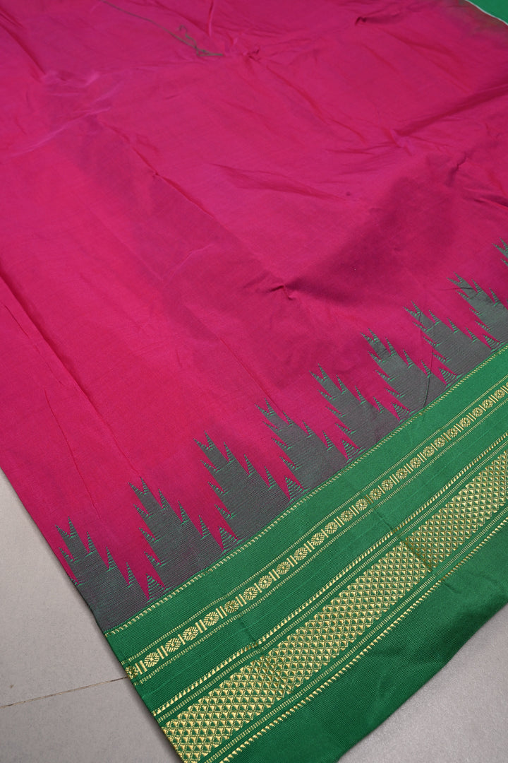 Vadamalli  Ilkal Weave Mercerized Bagalkote Cotton Saree with Temple Panel on Contrast Zari Border | SHOBITAM