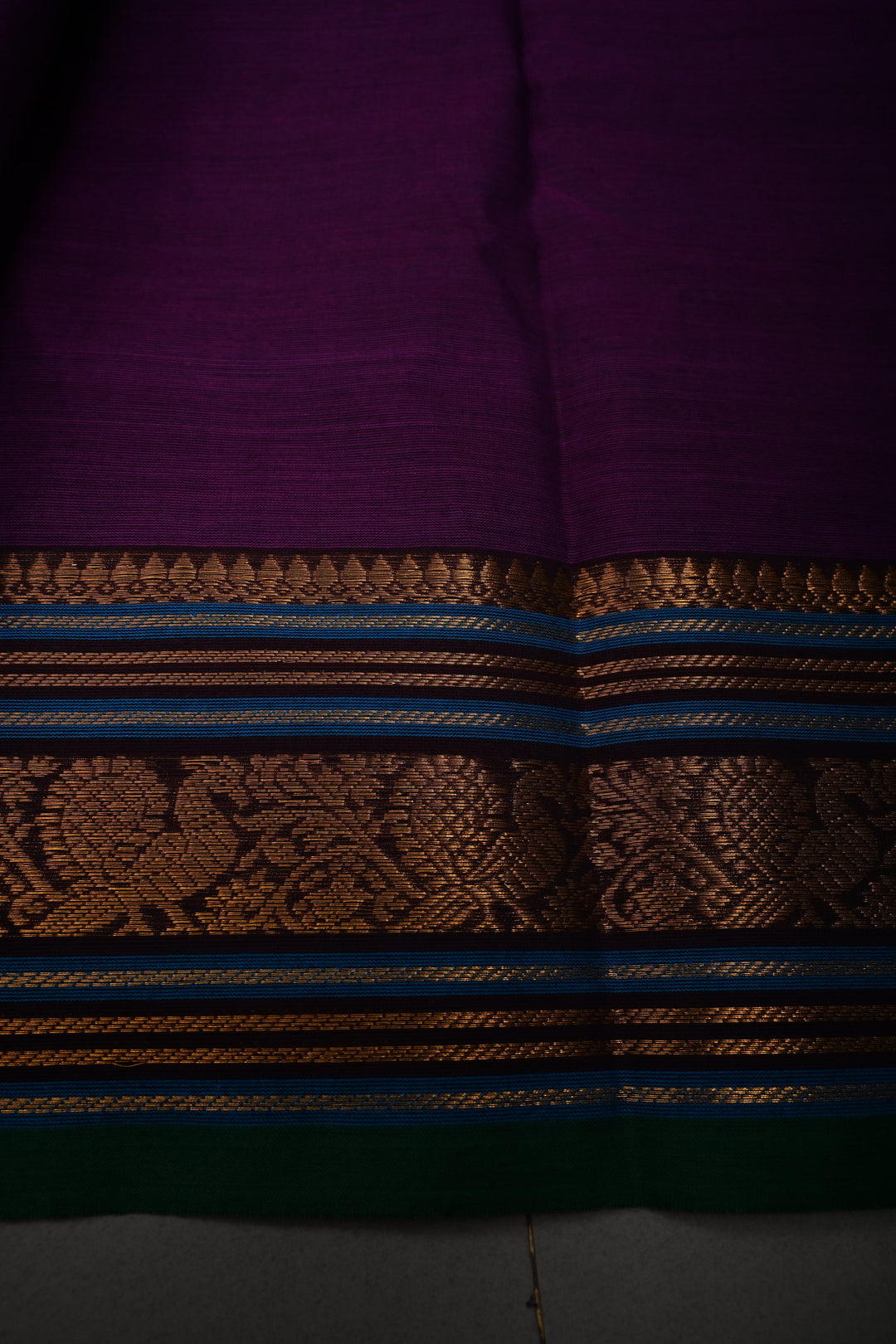Royal Purple Kanchi Cotton Saree with Contrast Zari Borders | SHOBITAM