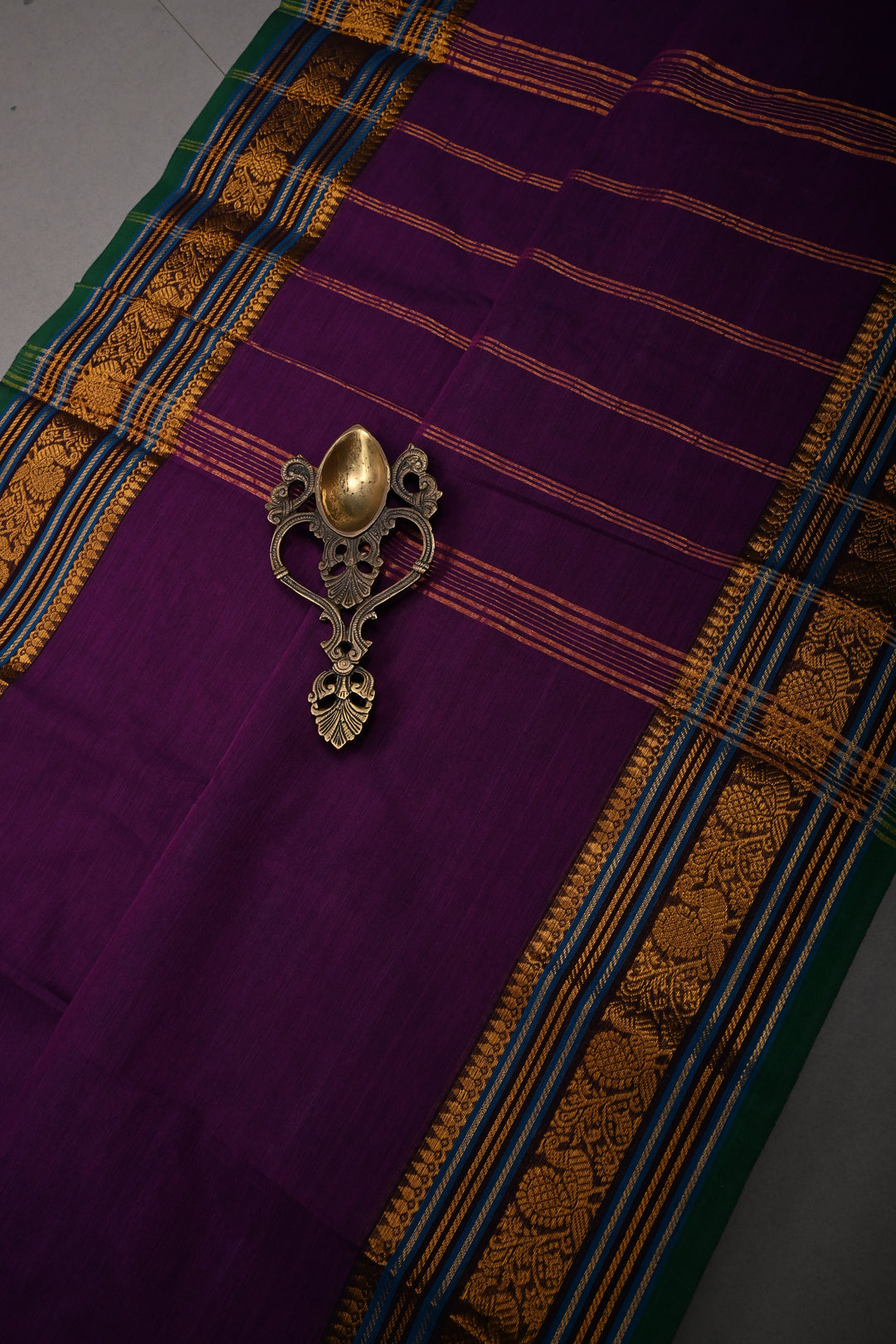Royal Purple Kanchi Cotton Saree with Contrast Zari Borders | SHOBITAM