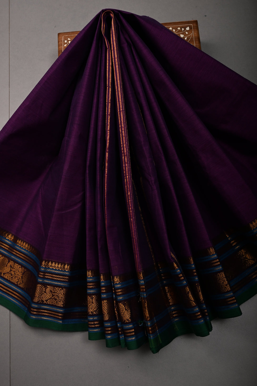 Royal Purple Kanchi Cotton Saree with Contrast Zari Borders | SHOBITAM