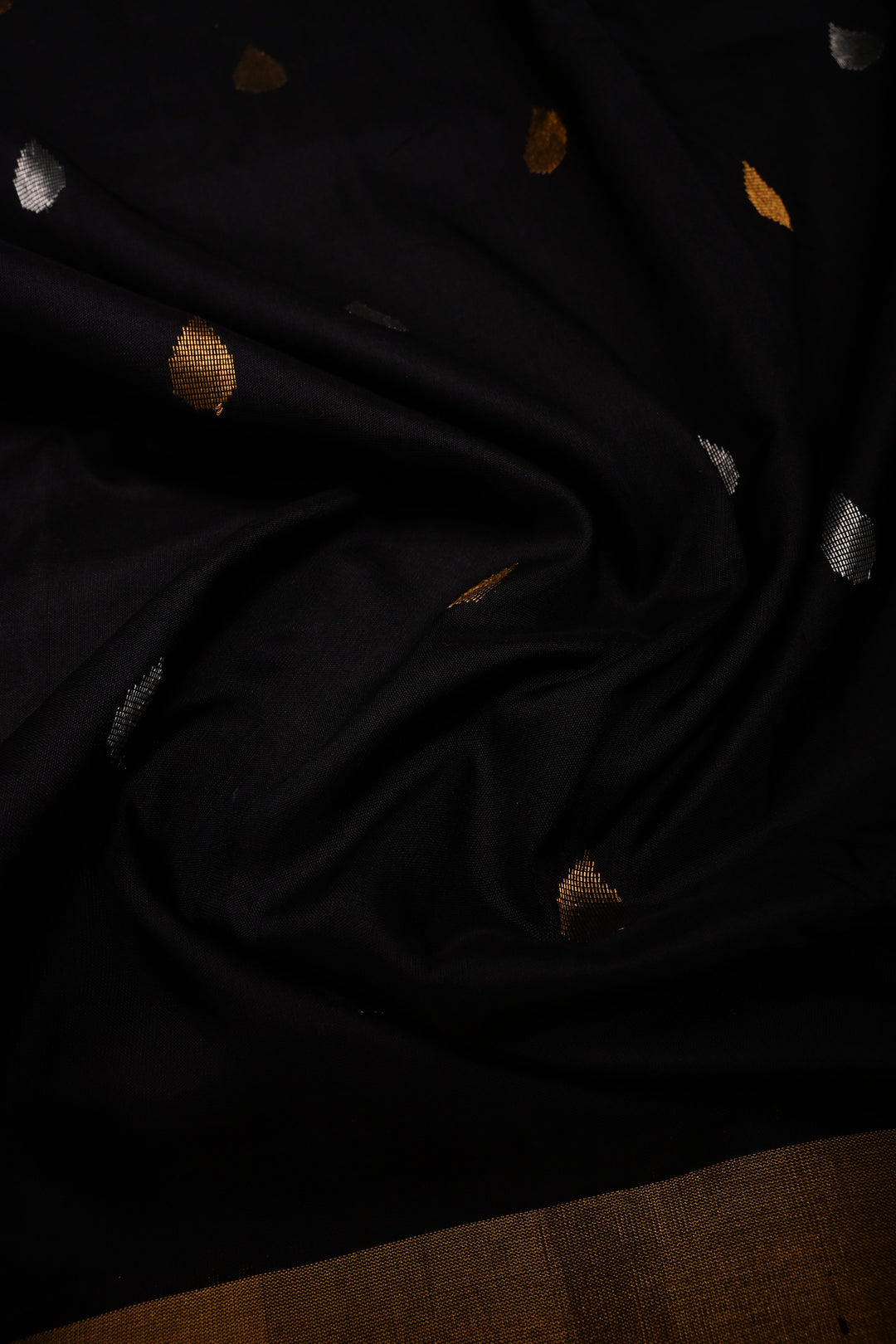Black Uppada Handloom Silk Saree with Sona Rupa Buttas and Tissue Border | SILK MARK CERTIFIED