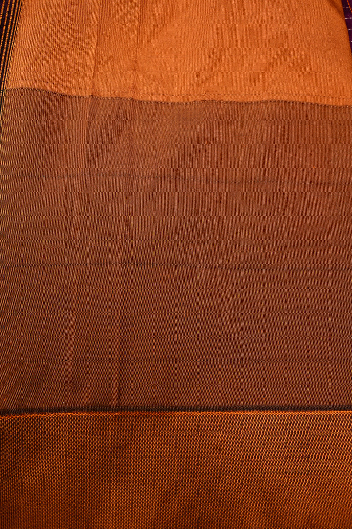 Plum Ilkal Weave Mercerized Bagalkote Cotton Saree with Zari-Thread Checks and Contrast Zariless Temple Border | SHOBITAM