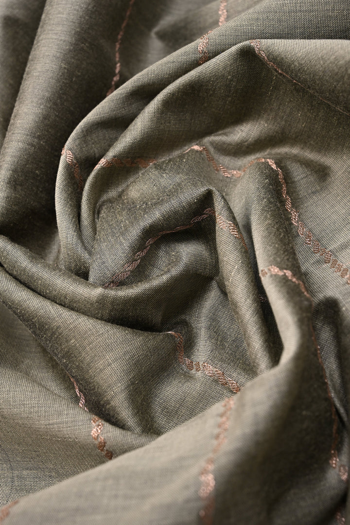 Gray Semi Gadwal Saree with Horizontal Zari Stripes and Contrast Zari Border | SHOBITAM