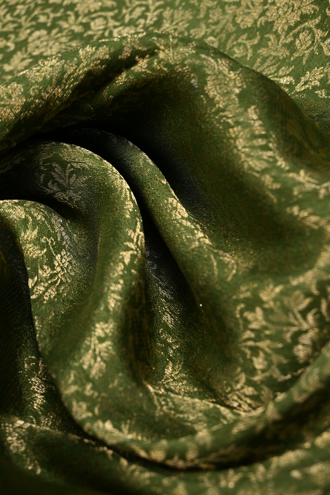 Mehendi Green Mysore Silk Saree with Floral Zari Brocade and Zari Border | SILK MARK CERTIFIED | SHOBITAM