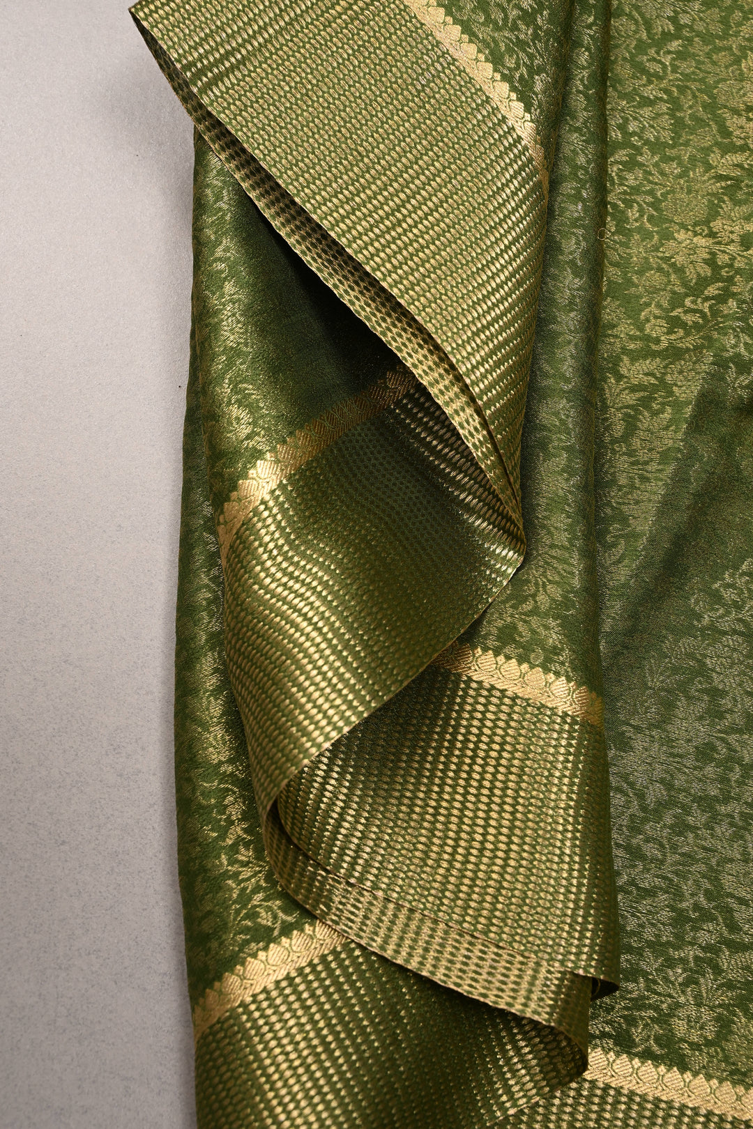 Mehendi Green Mysore Silk Saree with Floral Zari Brocade and Zari Border | SILK MARK CERTIFIED | SHOBITAM
