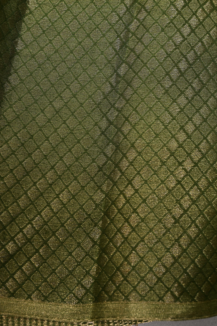 Mehendi Green Mysore Silk Saree with Floral Zari Brocade and Zari Border | SILK MARK CERTIFIED | SHOBITAM