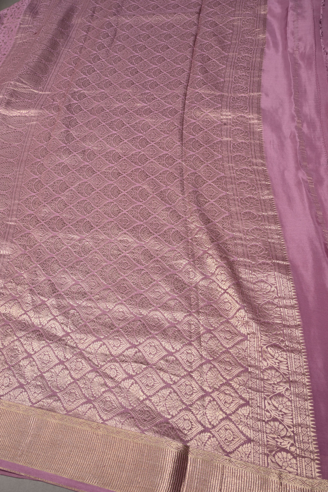 Dusty Amethyst Mysore Silk Saree with Zari Brocade and Zari Border | SILK MARK CERTIFIED | SHOBITAM