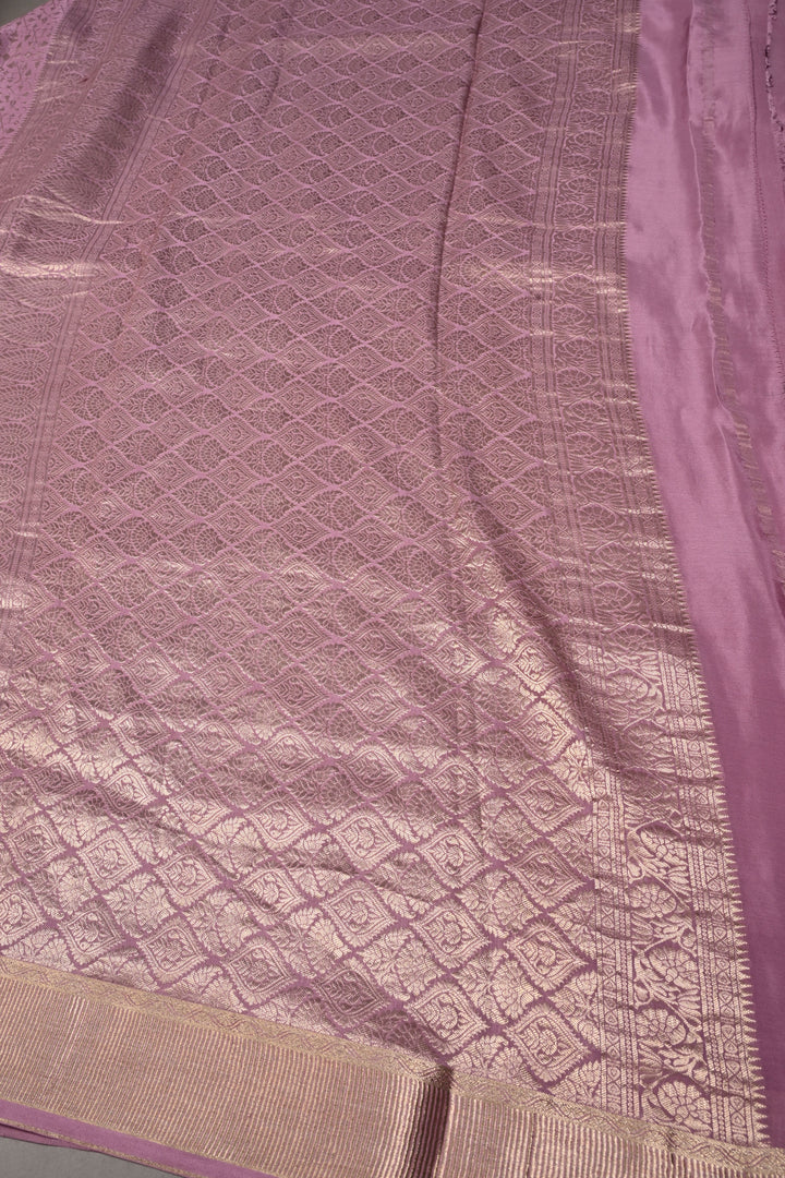 Dusty Amethyst Mysore Silk Saree with Zari Brocade and Zari Border | SILK MARK CERTIFIED | SHOBITAM