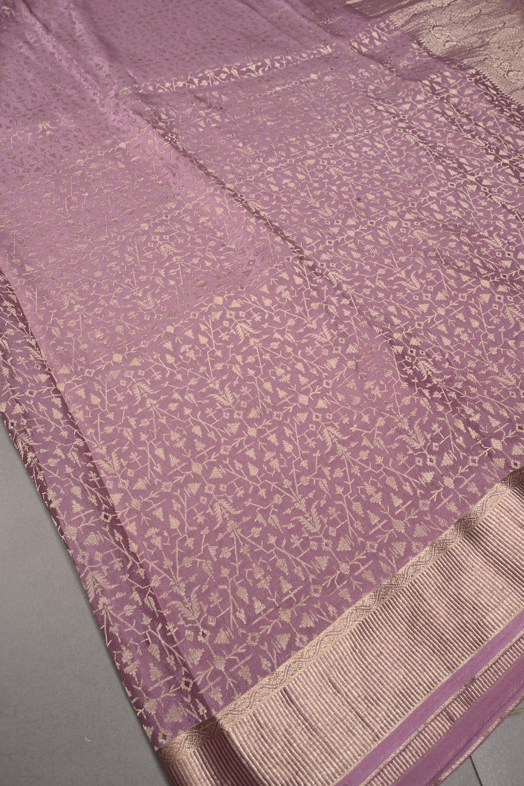 Dusty Amethyst Mysore Silk Saree with Zari Brocade and Zari Border | SILK MARK CERTIFIED | SHOBITAM