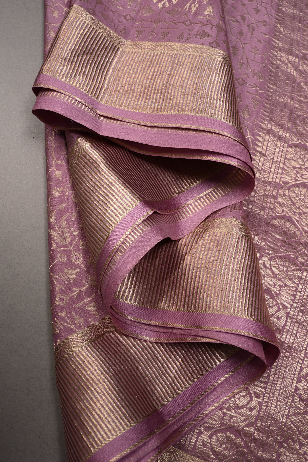 Dusty Amethyst Mysore Silk Saree with Zari Brocade and Zari Border | SILK MARK CERTIFIED | SHOBITAM