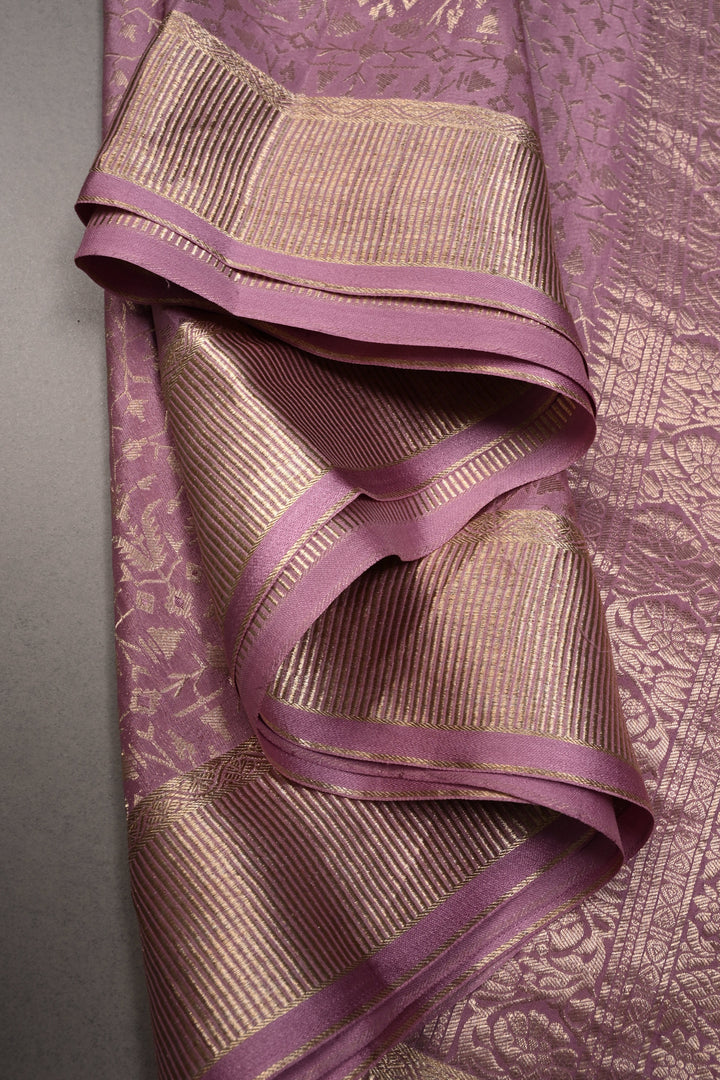 Dusty Amethyst Mysore Silk Saree with Zari Brocade and Zari Border | SILK MARK CERTIFIED | SHOBITAM