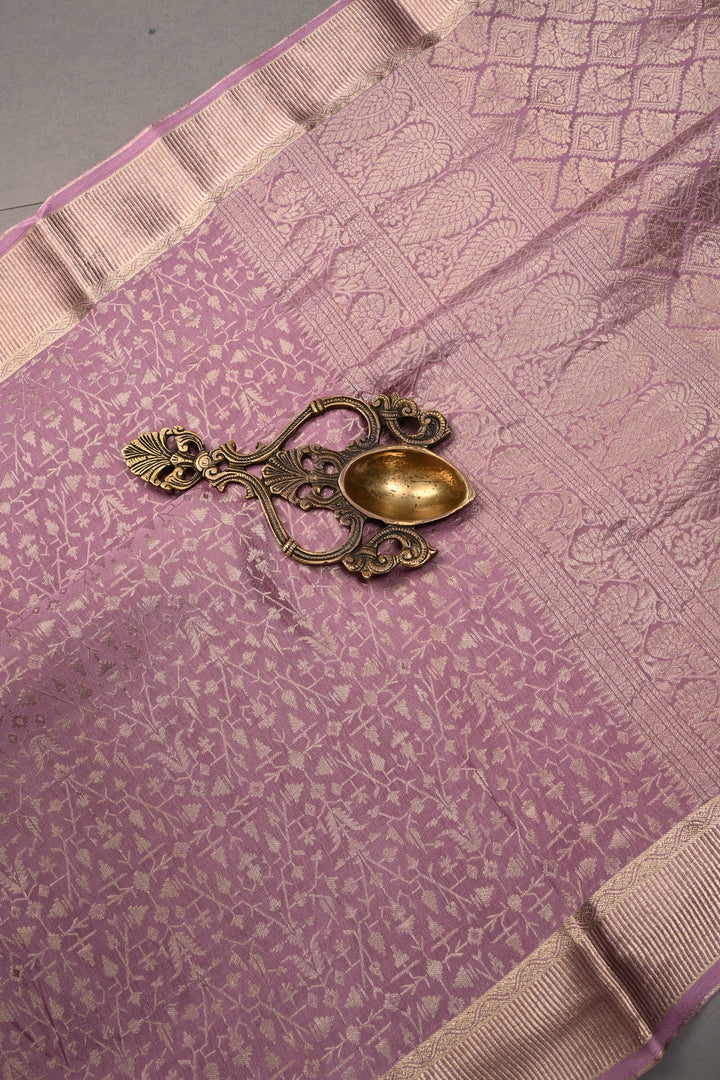 Dusty Amethyst Mysore Silk Saree with Zari Brocade and Zari Border | SILK MARK CERTIFIED | SHOBITAM