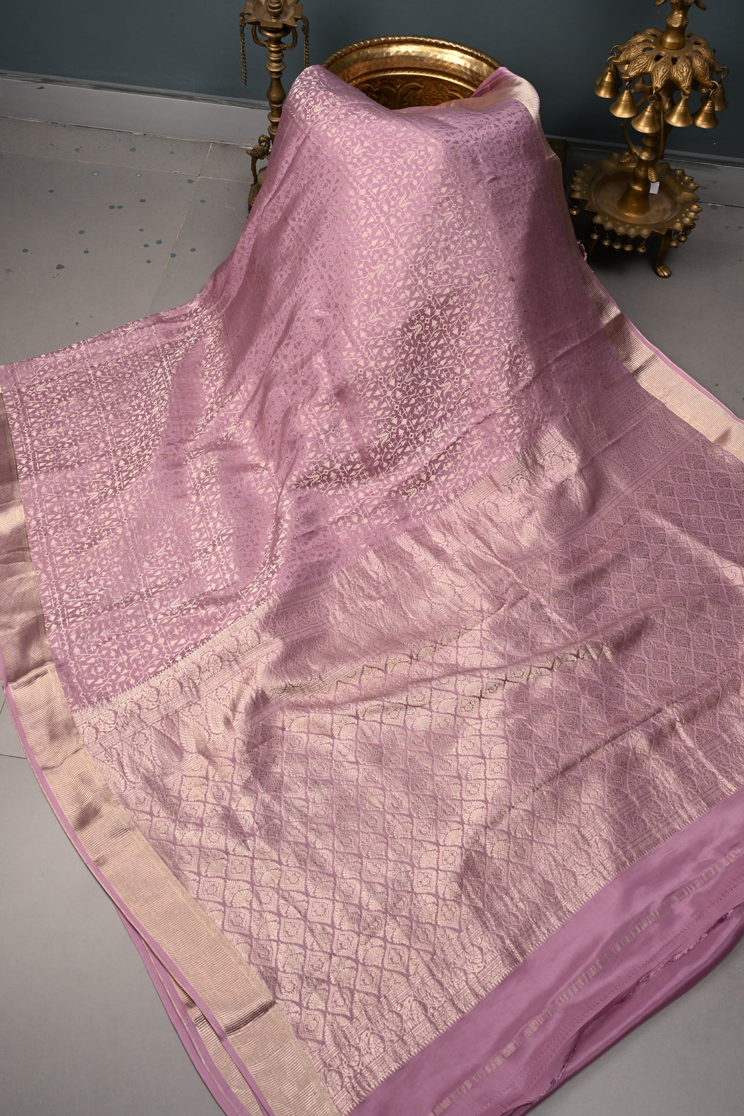 Dusty Amethyst Mysore Silk Saree with Zari Brocade and Zari Border | SILK MARK CERTIFIED | SHOBITAM