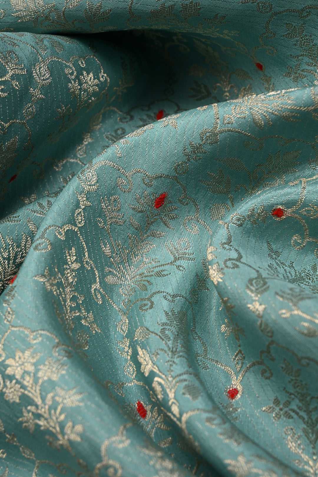 Tealish Sky Blue Mysore Silk Saree with Meenakari Persian Brocade Jaal and Contrast Zari Border | SILK MARK CERTIFIED | SHOBITAM