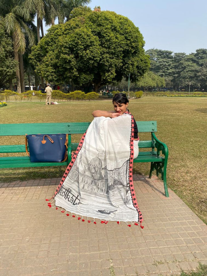 My City, My Saree - KOLKATA :Designer Hand Painted Cotton Saree | SHOBITAM