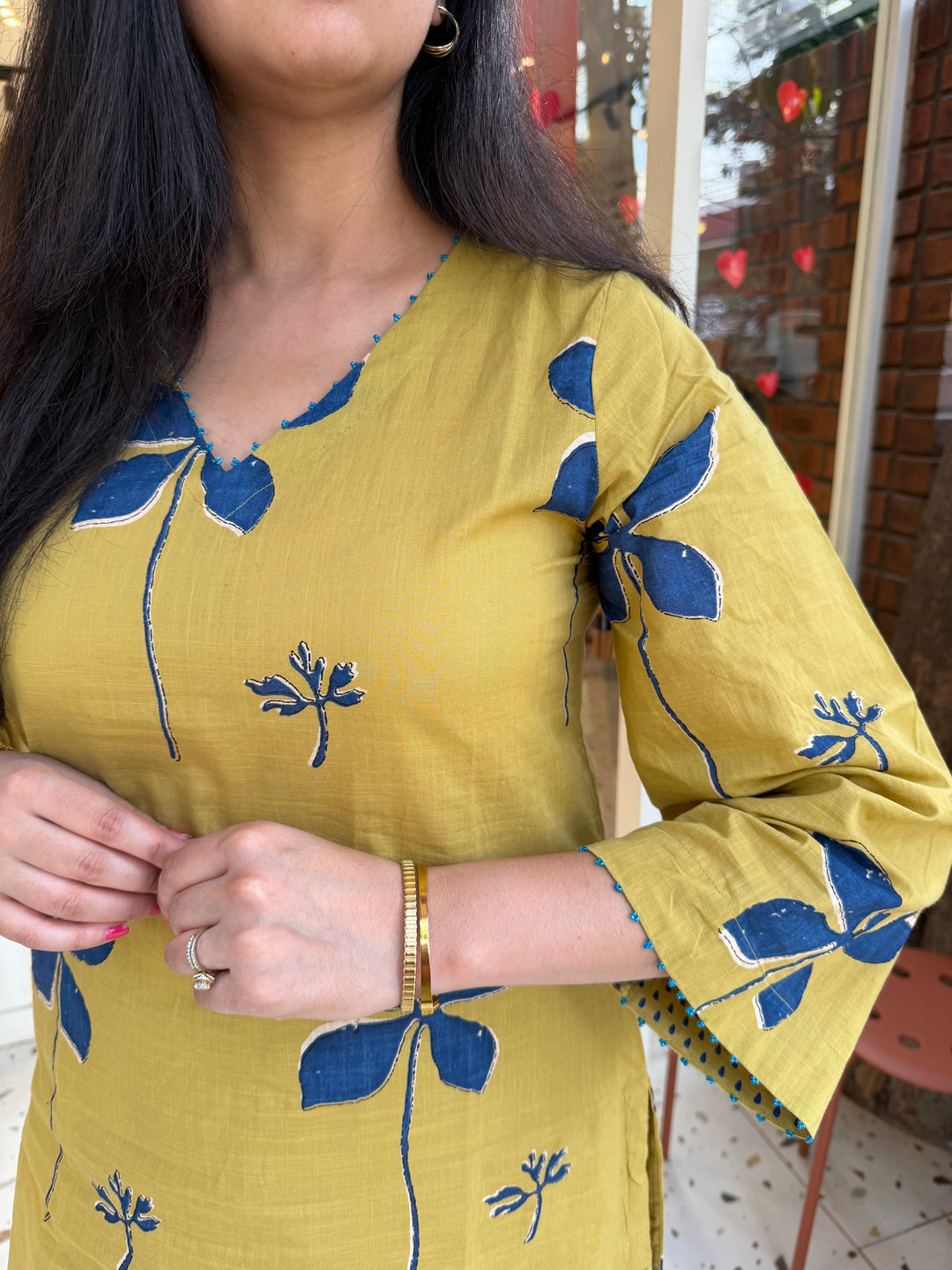 MUSTARD Hand Block Embroidered Cotton Kurta Set Of 2