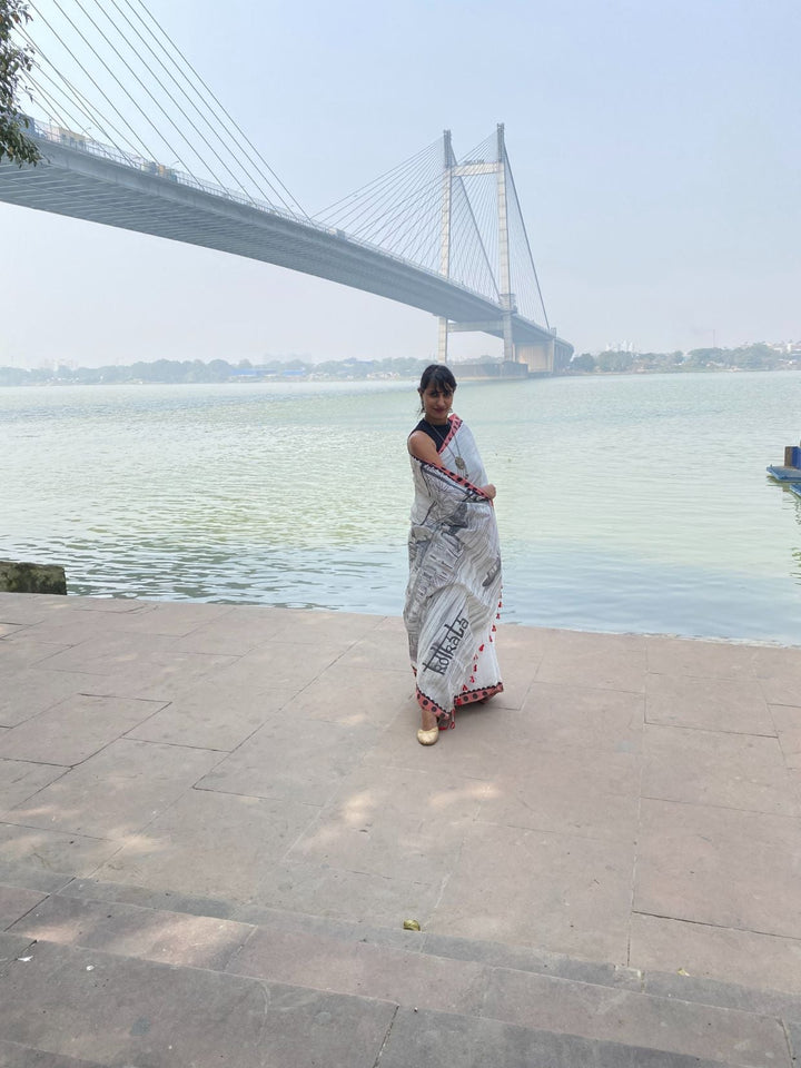 My City, My Saree - KOLKATA :Designer Hand Painted Cotton Saree | SHOBITAM
