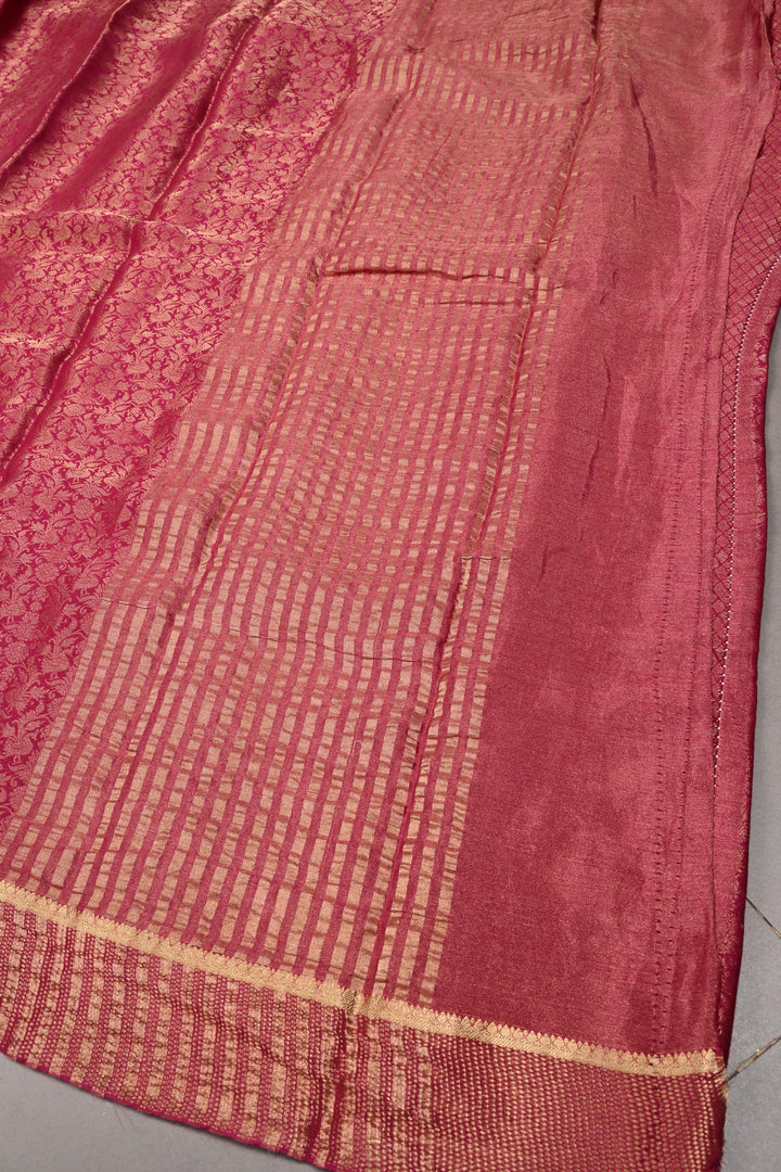 Rani Pink Mysore Silk Saree with Floral Zari Brocade and Zari Border | SILK MARK CERTIFIED | SHOBITAM