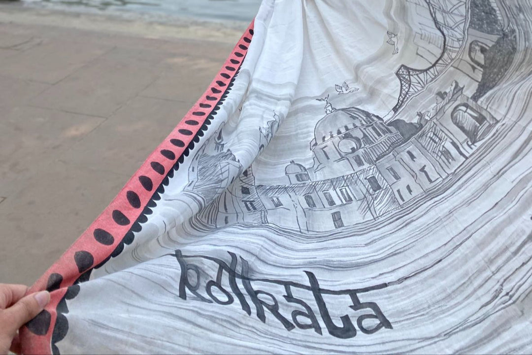 My City, My Saree - KOLKATA :Designer Hand Painted Cotton Saree | SHOBITAM