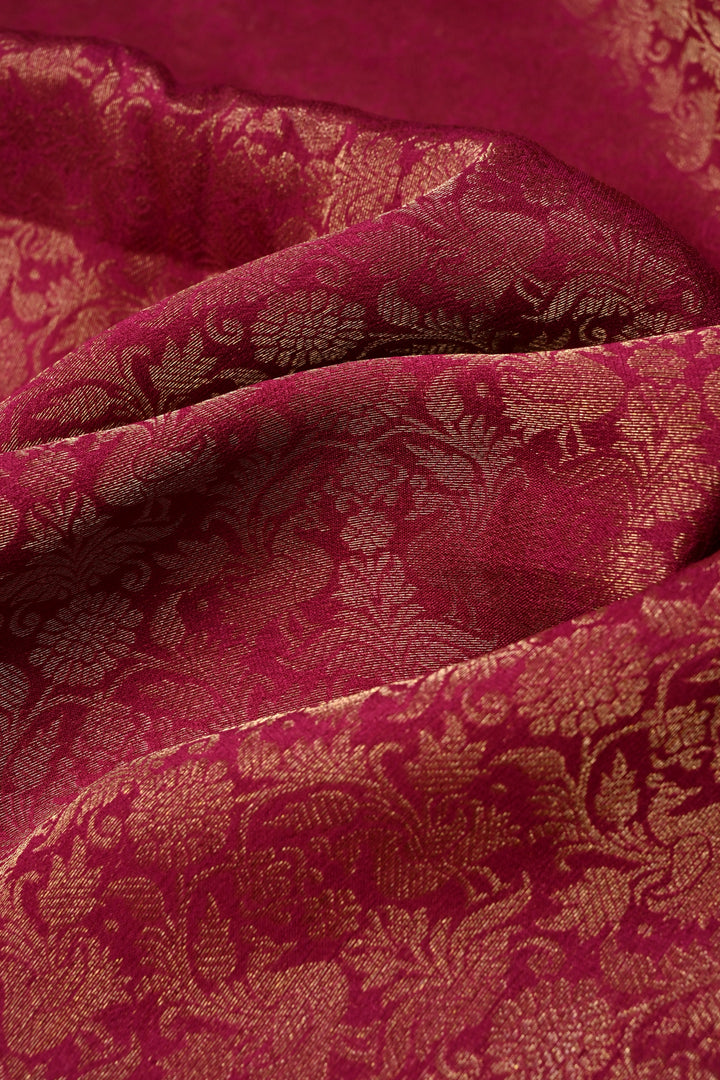 Rani Pink Mysore Silk Saree with Floral Zari Brocade and Zari Border | SILK MARK CERTIFIED | SHOBITAM