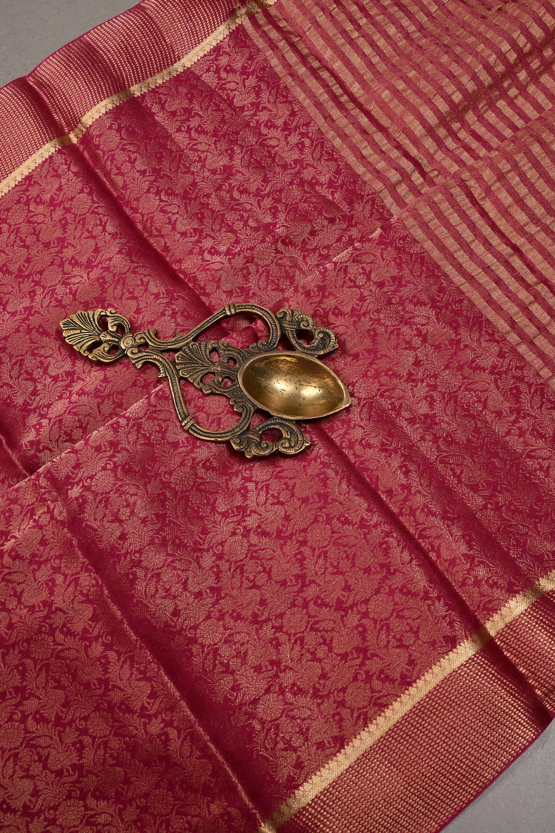 Rani Pink Mysore Silk Saree with Floral Zari Brocade and Zari Border | SILK MARK CERTIFIED | SHOBITAM