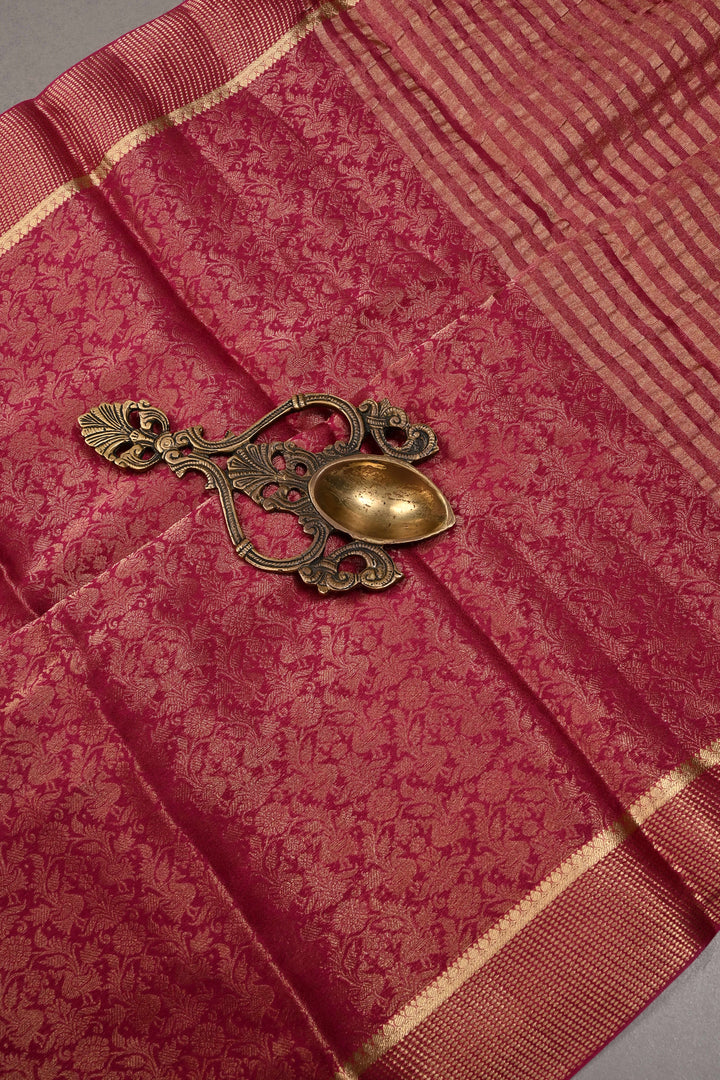 Rani Pink Mysore Silk Saree with Floral Zari Brocade and Zari Border | SILK MARK CERTIFIED | SHOBITAM