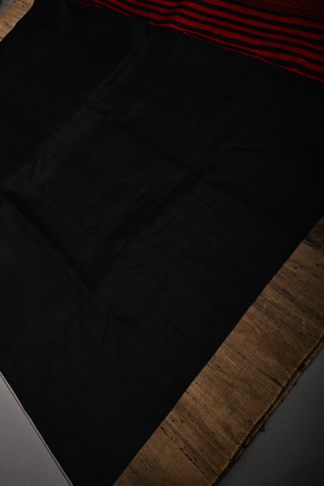 Black Pure Raw Silk Saree with Kemp Handwork Mandala Design and Tissue Zari Border | SILK MARK CERTIFIED