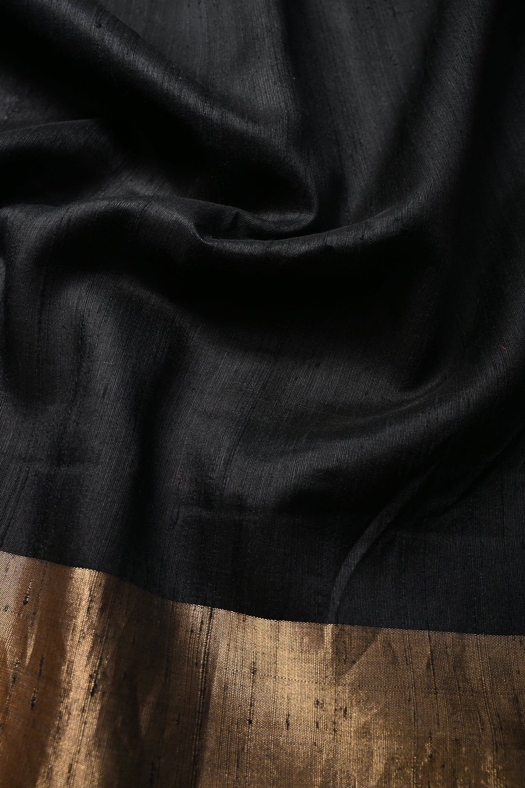 Black Pure Raw Silk Saree with Kemp Handwork Mandala Design and Tissue Zari Border | SILK MARK CERTIFIED