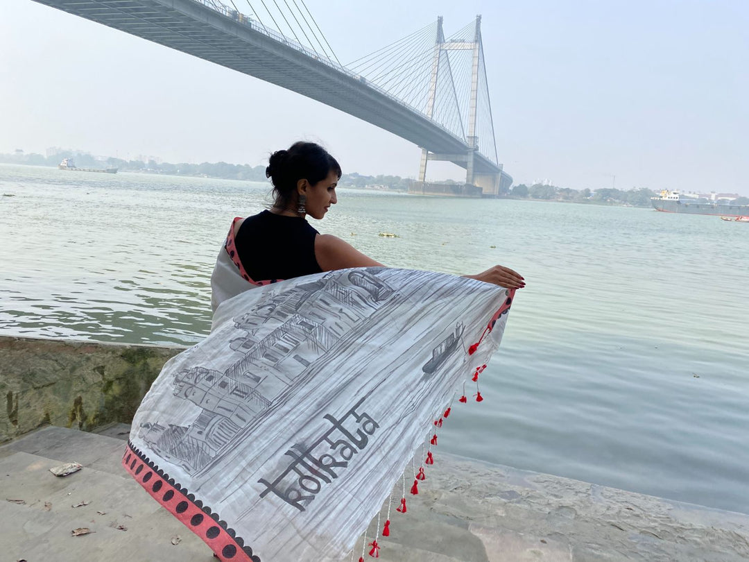 My City, My Saree - KOLKATA :Designer Hand Painted Cotton Saree | SHOBITAM