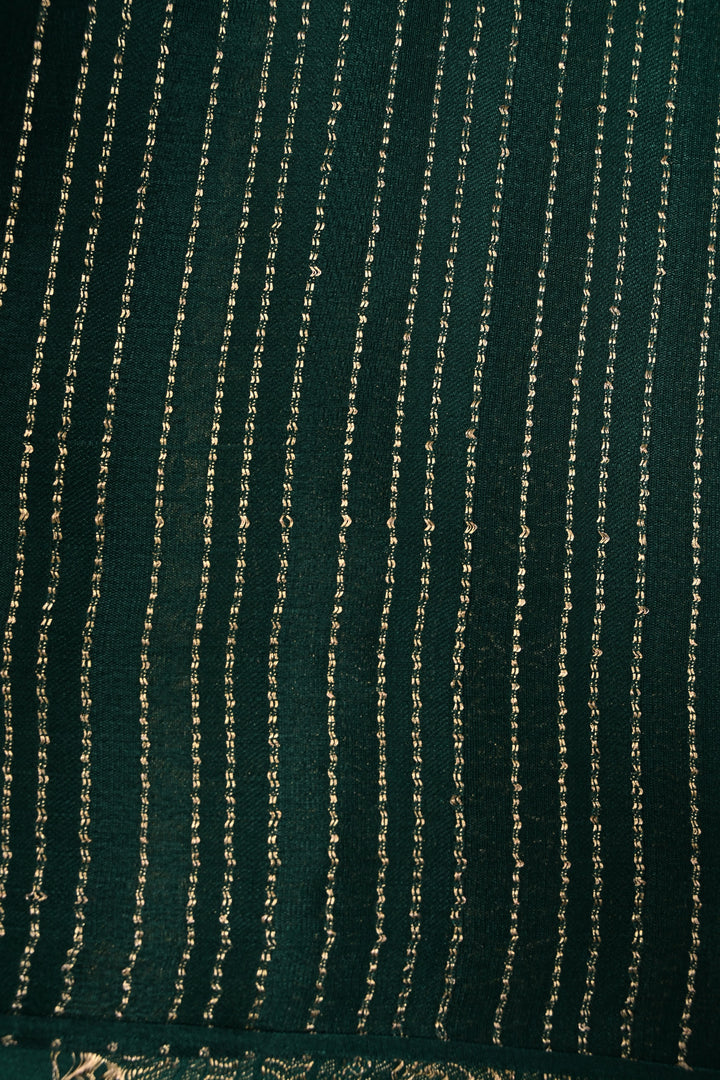 Bottle Green Mysore Silk Saree with Horizontal Stripes Zari Border | SILK MARK CERTIFIED | SHOBITAM