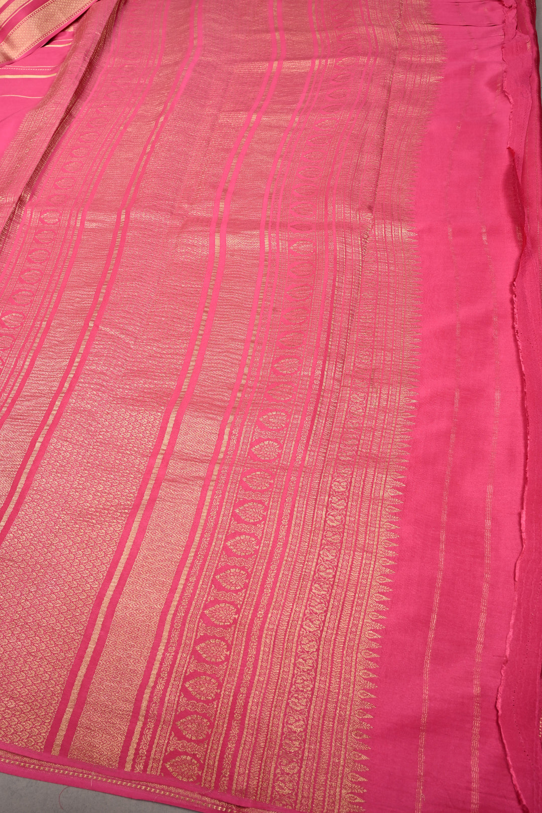 Rani Pink Mysore Silk Saree with Wide Stripes Zari Border | SILK MARK CERTIFIED | SHOBITAM