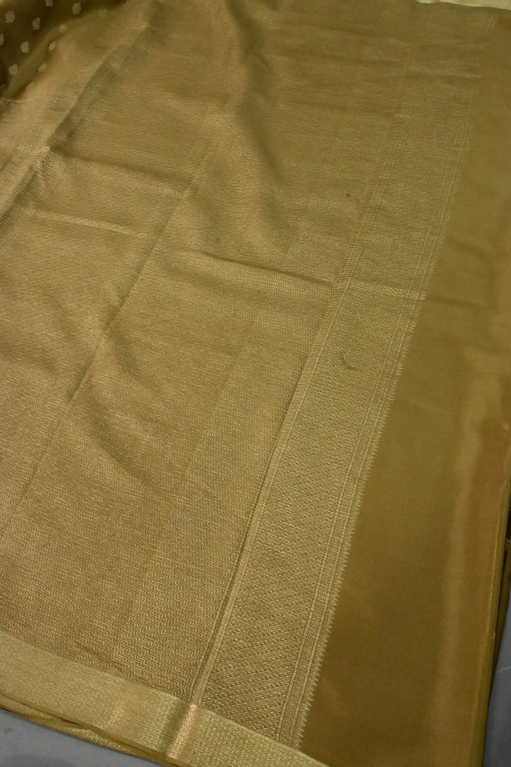 Camel Brown Mysore Silk Saree with Brocade-Zari Buttas Grid Design and Minimal Zari Border | SILK MARK CERTIFIED | SHOBITAM