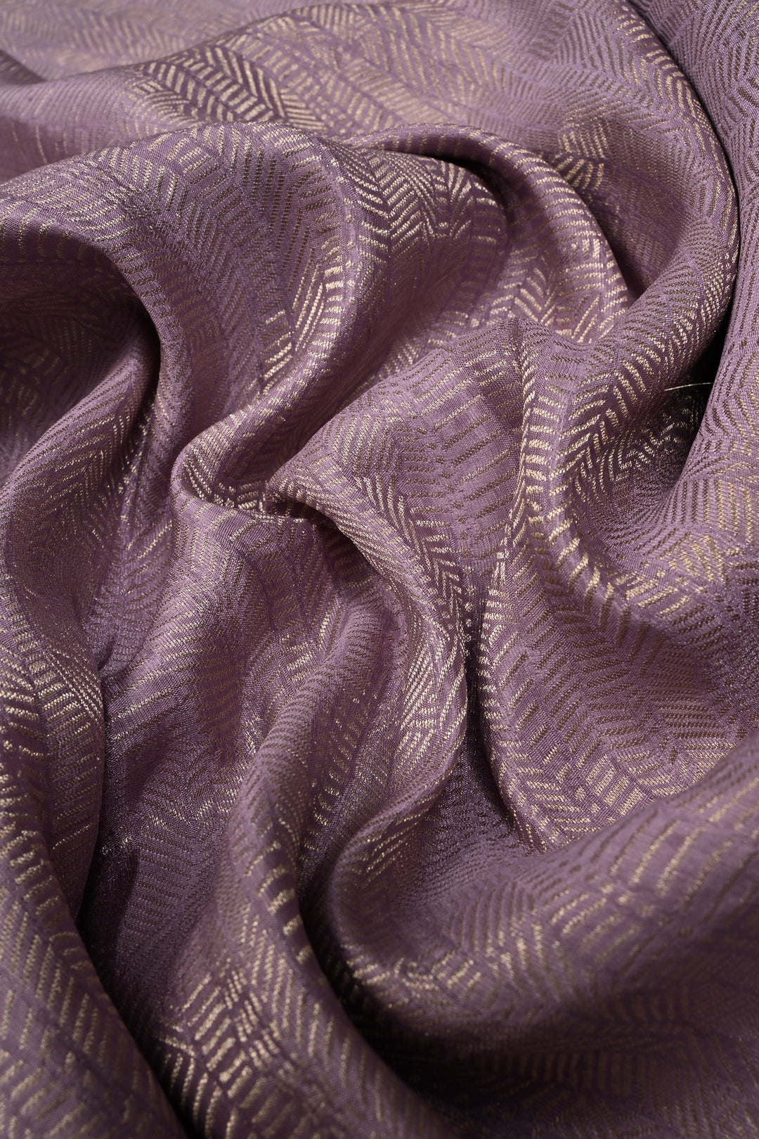 Lilac Mysore Crepe Silk Saree with Intricate Geometric Zari Brocade and Zari Border | SILK MARK CERTIFIED | SHOBITAM
