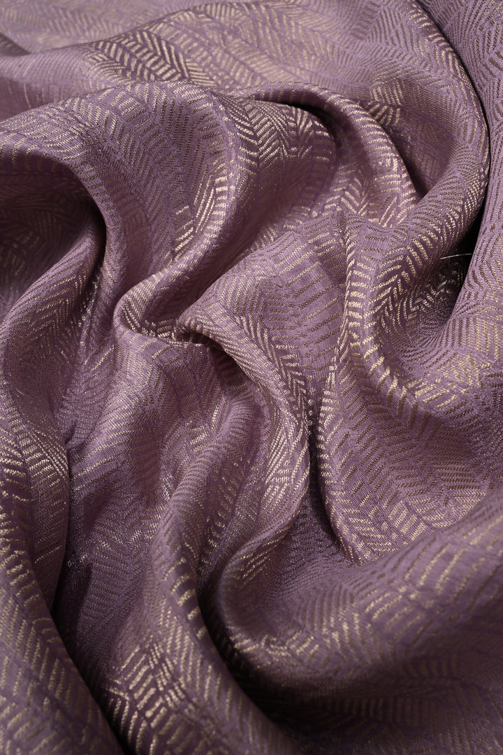 Lilac Mysore Crepe Silk Saree with Intricate Geometric Zari Brocade and Zari Border | SILK MARK CERTIFIED | SHOBITAM