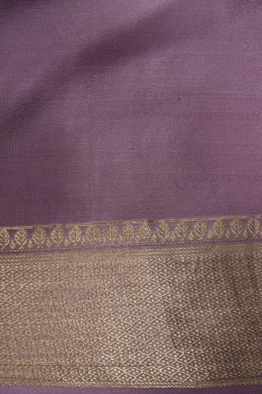 Lilac Mysore Crepe Silk Saree with Intricate Geometric Zari Brocade and Zari Border | SILK MARK CERTIFIED | SHOBITAM