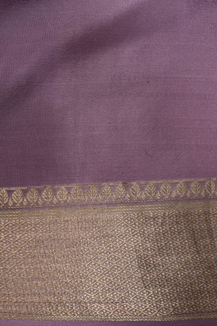 Lilac Mysore Crepe Silk Saree with Intricate Geometric Zari Brocade and Zari Border | SILK MARK CERTIFIED | SHOBITAM