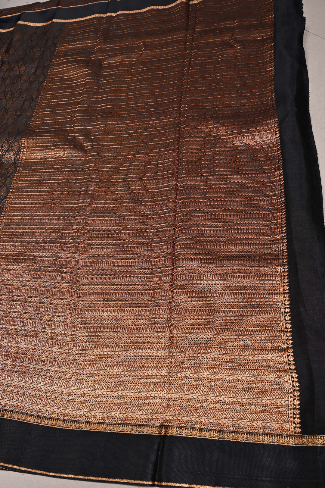 Black Mysore Silk Saree with Zari Floral Brocade and Zari Border | SILK MARK CERTIFIED | SHOBITAM