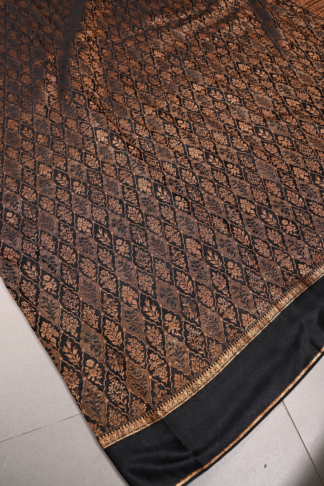 Black Mysore Silk Saree with Zari Floral Brocade and Zari Border | SILK MARK CERTIFIED | SHOBITAM