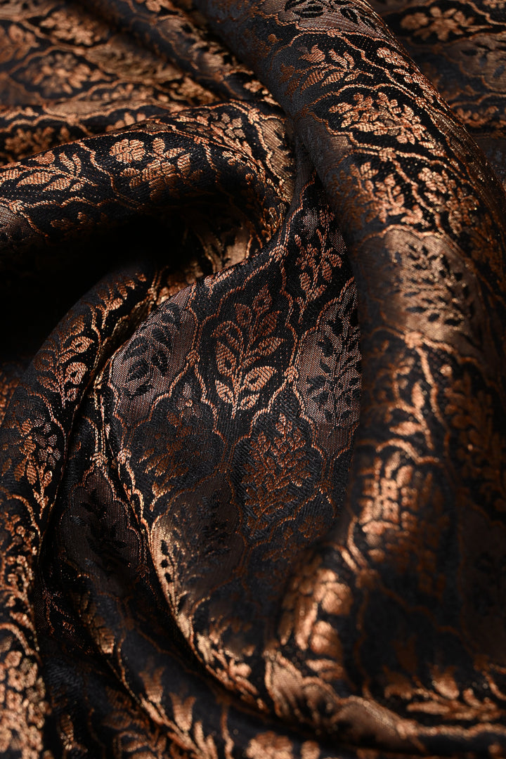 Black Mysore Silk Saree with Zari Floral Brocade and Zari Border | SILK MARK CERTIFIED | SHOBITAM